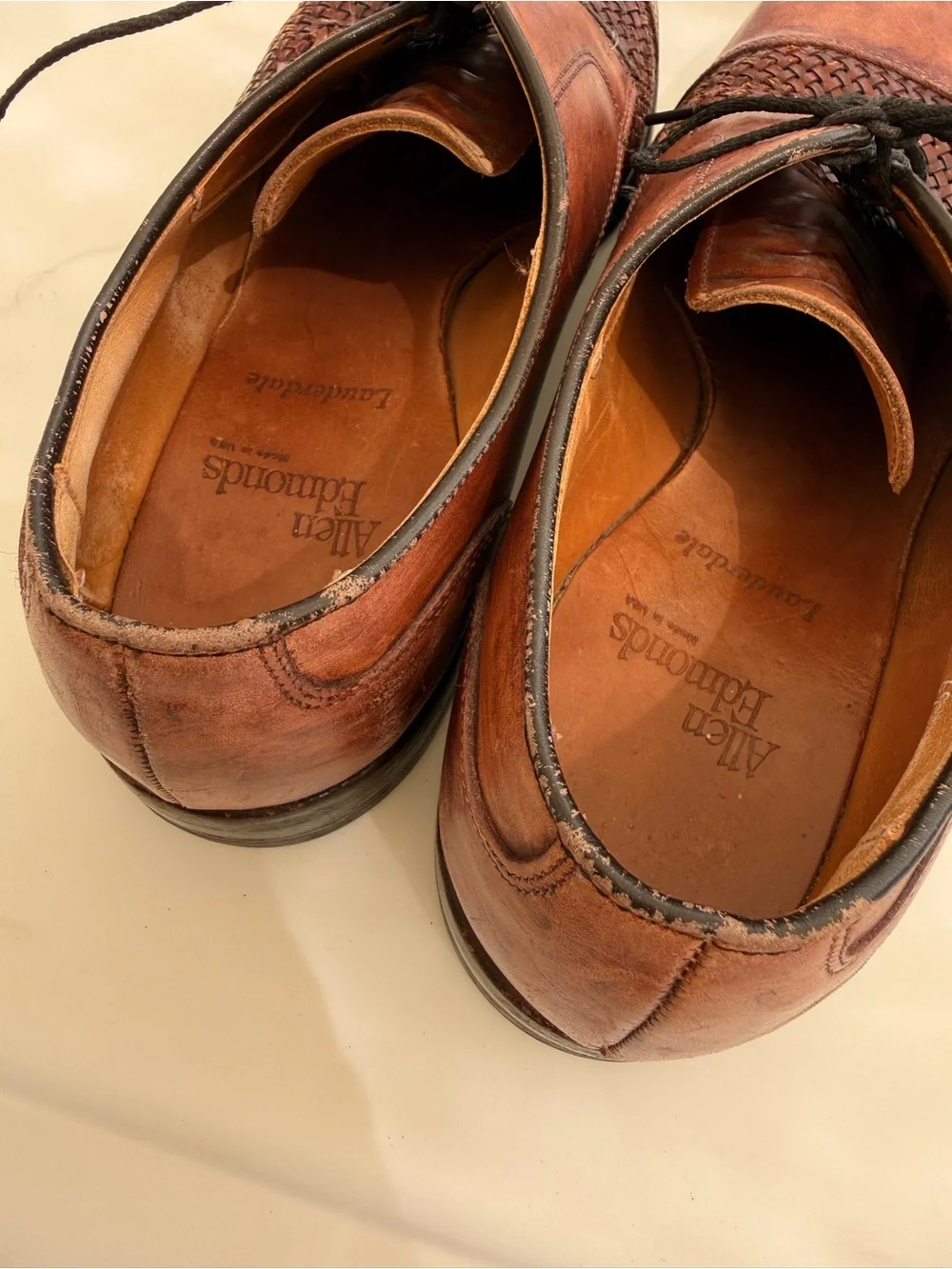 Allen Edmonds Brown Woven Leather Derby Oxfords